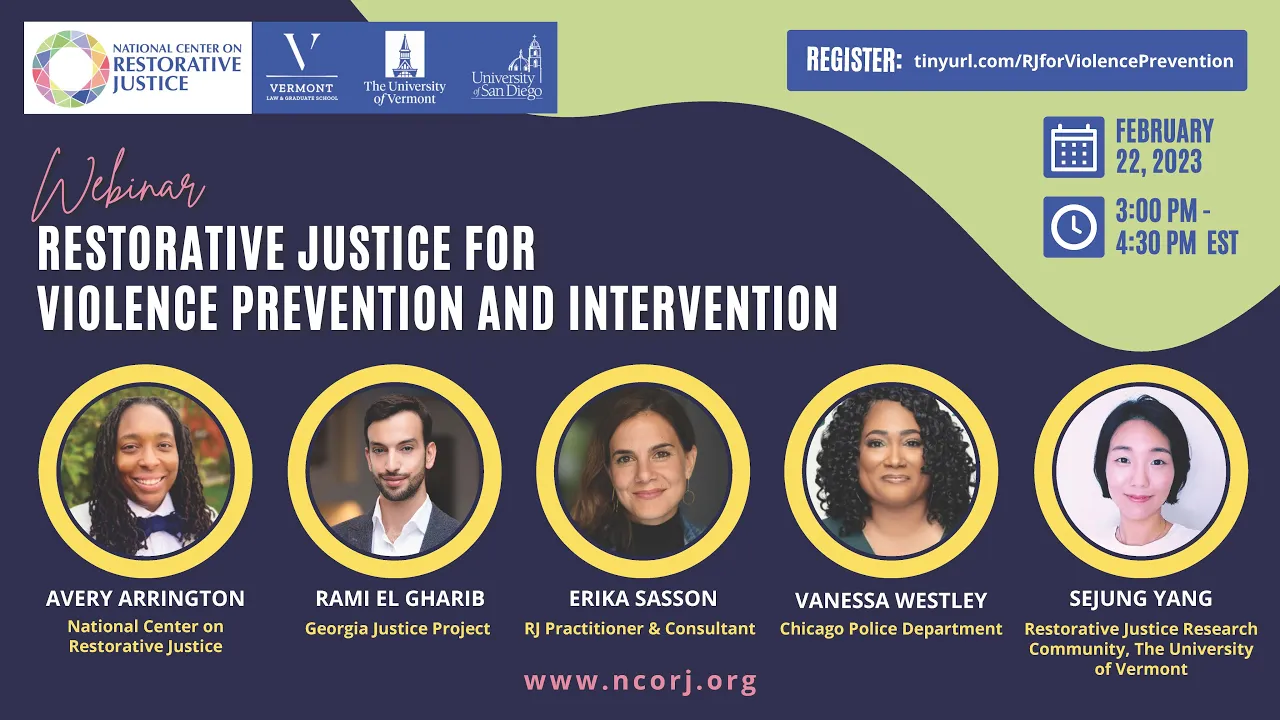 Flyer for Restorative Justice for Violence Prevention and Intervention Webinar